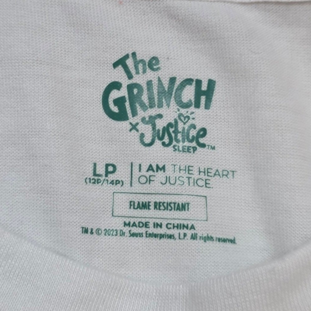 Justice Sleep The Grinch Long Sleeve Pajama Top White Black Girls Large Plus 12P - Picture 7 of 9